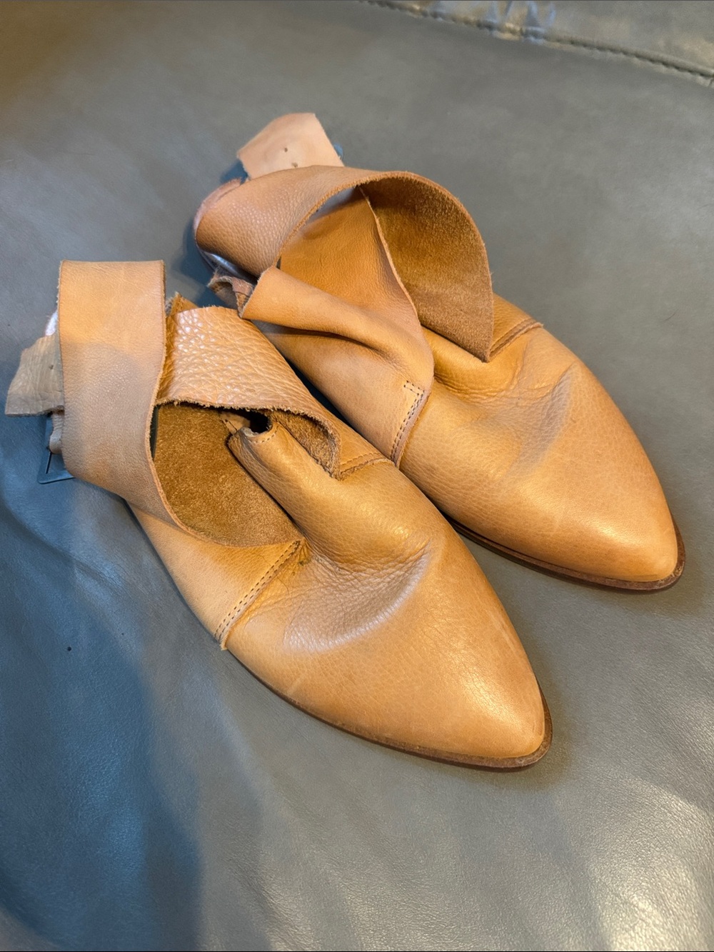 Free People Tan Leather Pointed V-Cut Slip-On Flats